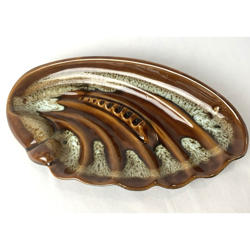 Pottery Ashtray Large Brown Green Drip Glaze #303 Vintage‎ MCM USA